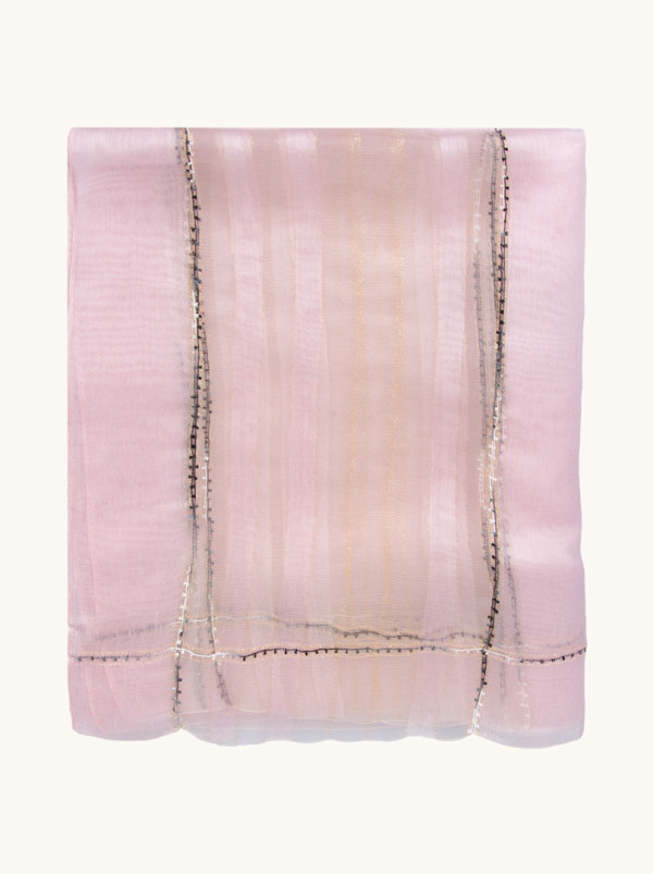 Striped pink evening shawl with gold thread 80 cm x 190 cm