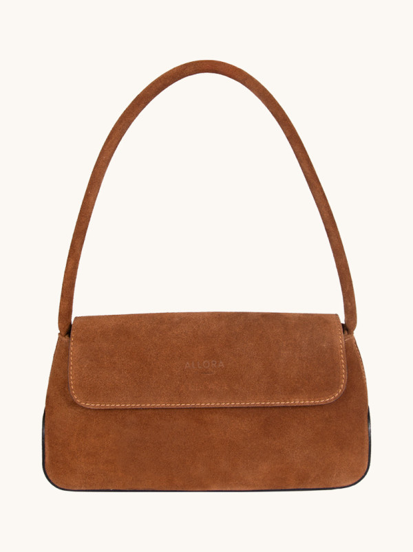 Zamszowa torebka LIVIA baguette karmelowa elegancka torebka na ramię