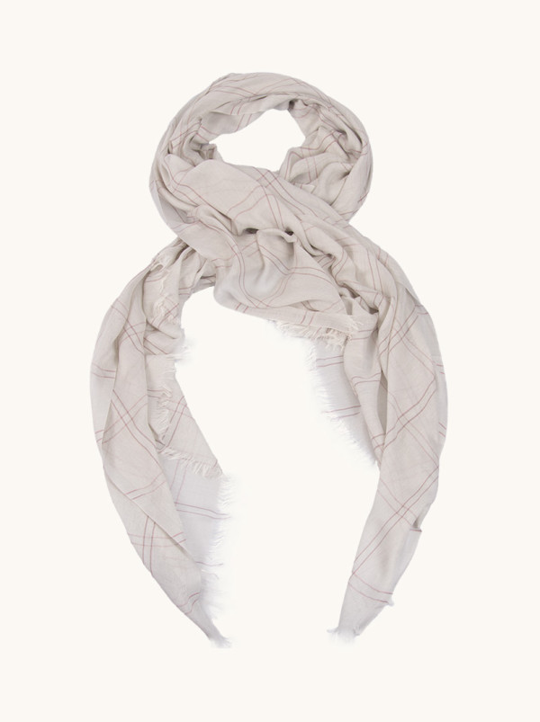 Szal lekki szary  w czerwoną kratę  80 cm  x 190 cm