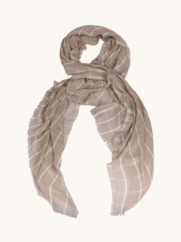 Lightweight beige checked shawl 70 cm x 180 cm