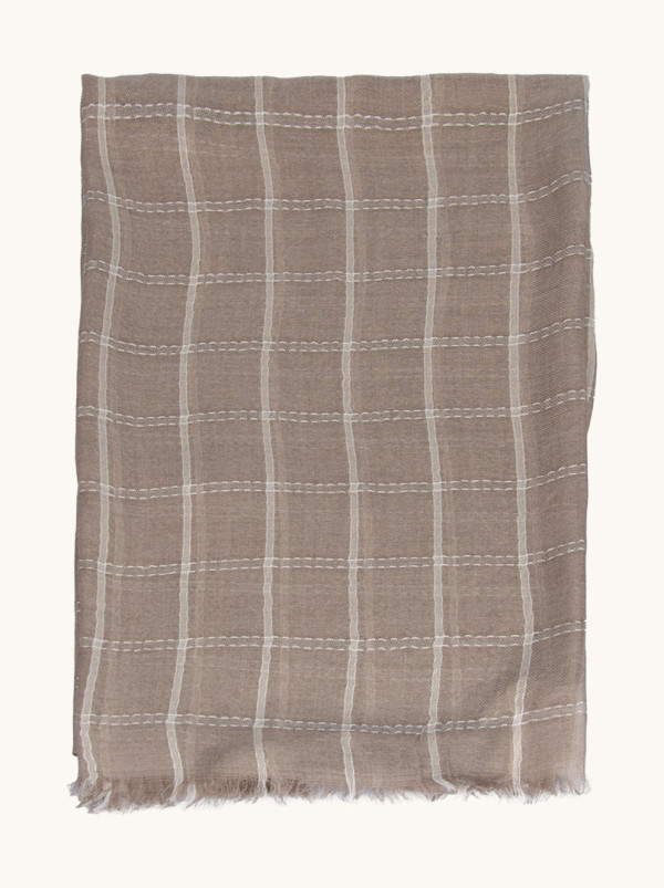 Lightweight beige checked shawl 70 cm x 180 cm