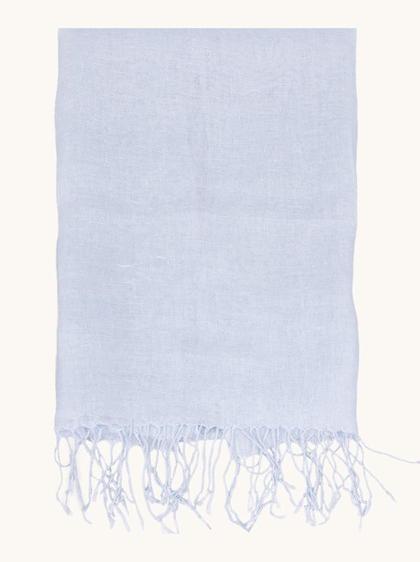Szal lniany damski lekki naturalny błękitny 200 cm