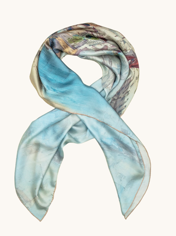 Duża chusta damska 100% jedwab inspirowana włoskim wybrzeżem 110cm x110cm