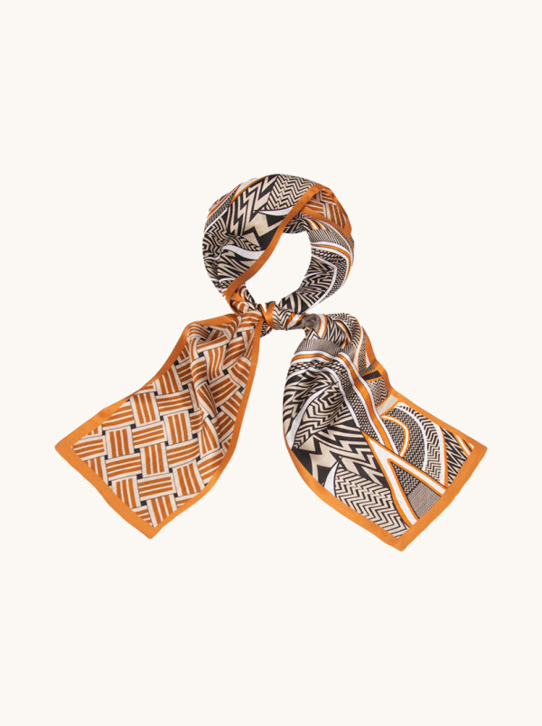 Narrow double-sided shawl in warm shades of brown 15 cm x 145 cm