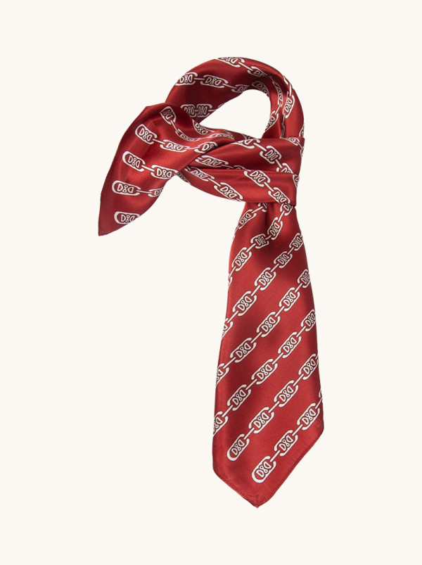 Apaszka jedwabna bordowa z motywem łańcucha 70x70 cm