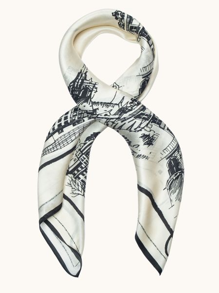 Duża apaszka jedwabna z motywem architektonicznym 90x90 cm