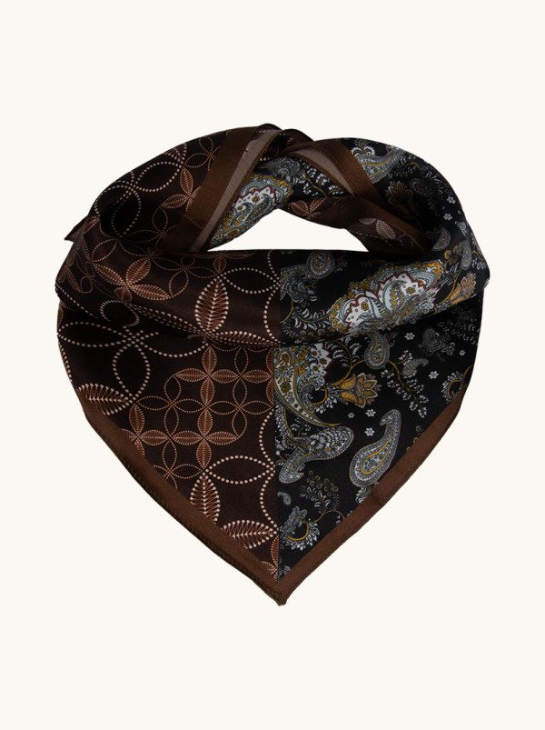 Mała apaszka jedwabna gawroszka  Kasztanowa Dalia 53cm x 53cm  PREMIUM