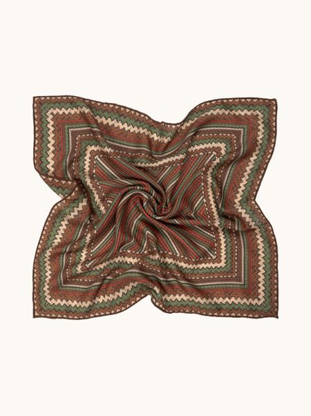 Apaszka wełna z jedwabiem w etniczny wzór 65x65 cm 