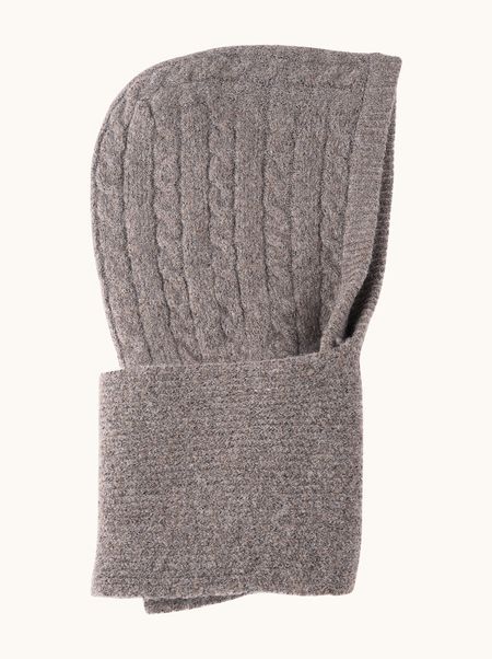 Kaptur z długim szalem z wełną w kolorze norkowym