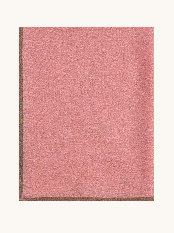 Szal z wełny i jedwabiu różowy z beżową lamówką 65 cm x 190 cm