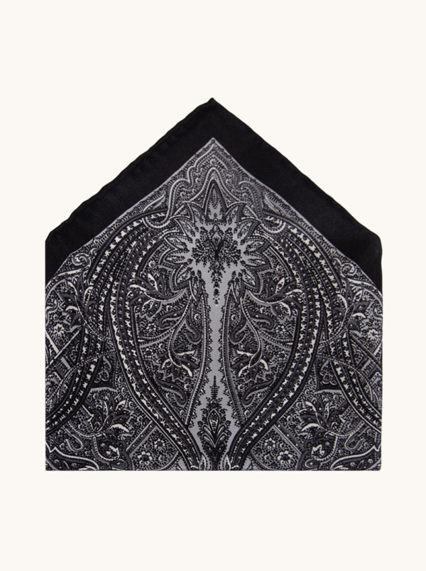 Jedwabna poszetka grafitowo-czarna  z wzorami