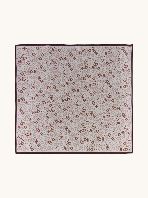 Beige patterned silk scarf 70 cm x 70 cm