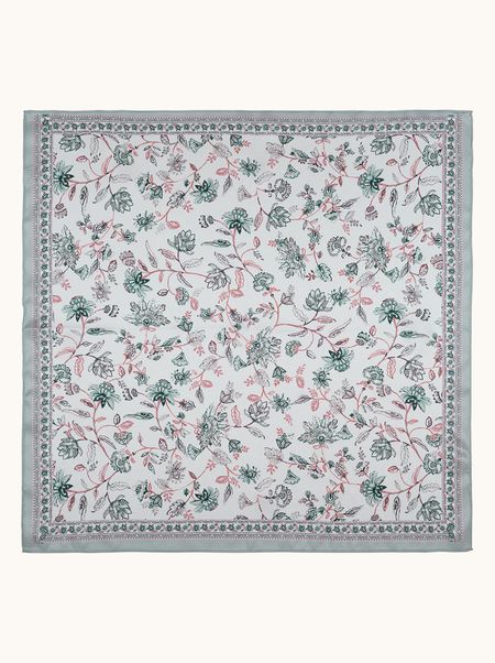 Apaszka jedwabna w kwiaty miętowo różowy print 53x53 cm