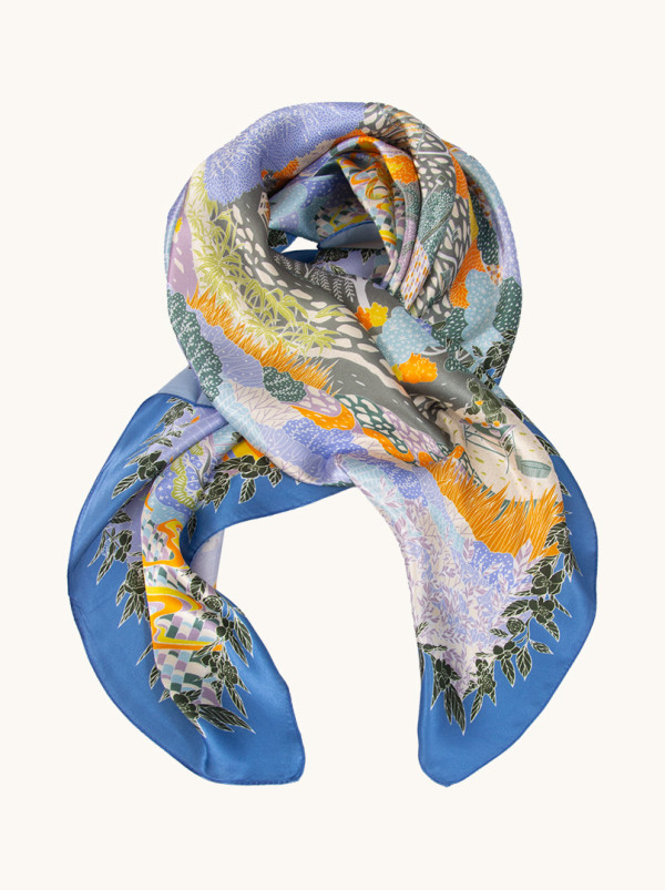 Duża apaszka jedwabna z motywem natury 85cm x 85cm