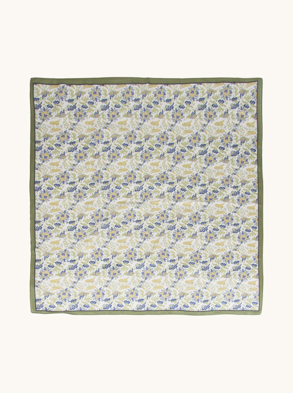 Women's floral pattern scarf in mulberry silk and cotton 65cm x 65cm