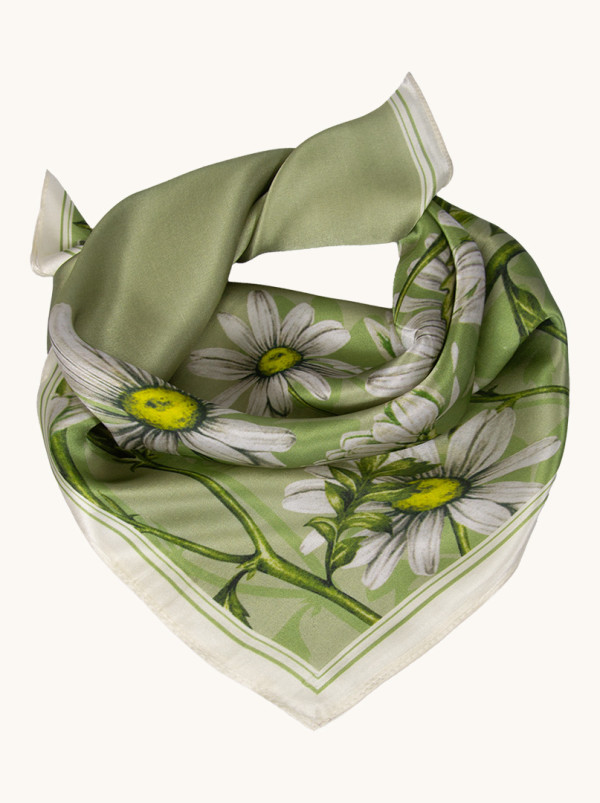 Silk green floral gavroshka 53x53 cm