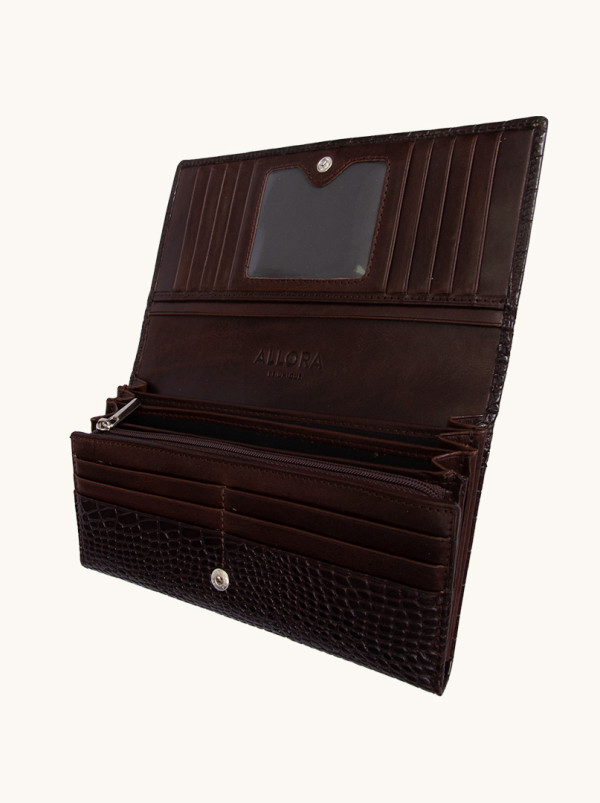 Duży skórzany portfel brązowy Allora PREMIUM