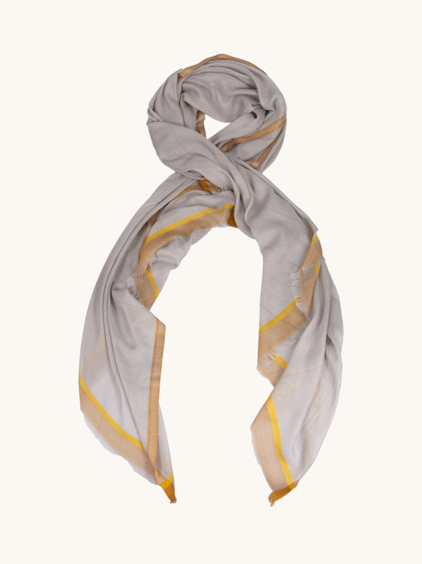 Lightweight gray shawl with gold check 95 cm x 200 cm