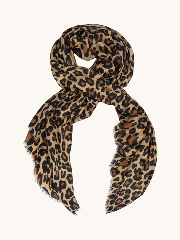 Szal wiskozowy z motywem zwierzęcym w karmelowe cętki 90cm x 180cm