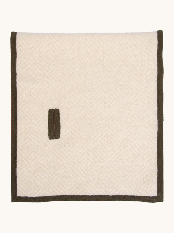 Ciepły ekskluzywny kaszmirowy szal  kremowy  z pomarańczowym i zielonym wykończeniem 33 cm x 190 PREMIUM