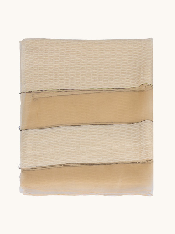 Beige striped shawl decorated with black beads 65 cm x 185 cm