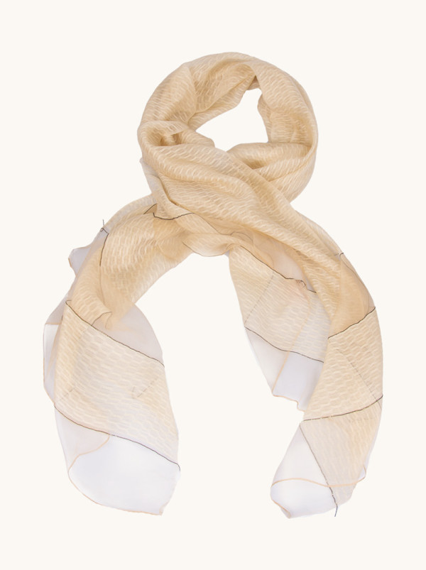 Beige striped shawl decorated with black beads 65 cm x 185 cm