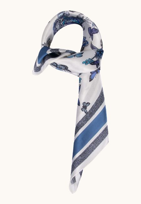 Apaszka jedwabna biała we wzór motyli 70x70 cm