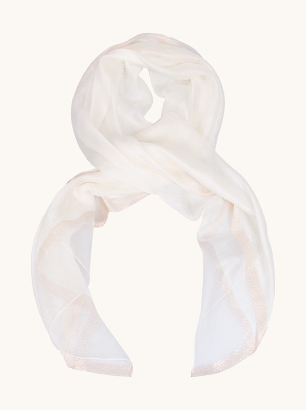 Elegancki szal wieczorowy biały z różowym wykończeniem 72 cm x 200 cm