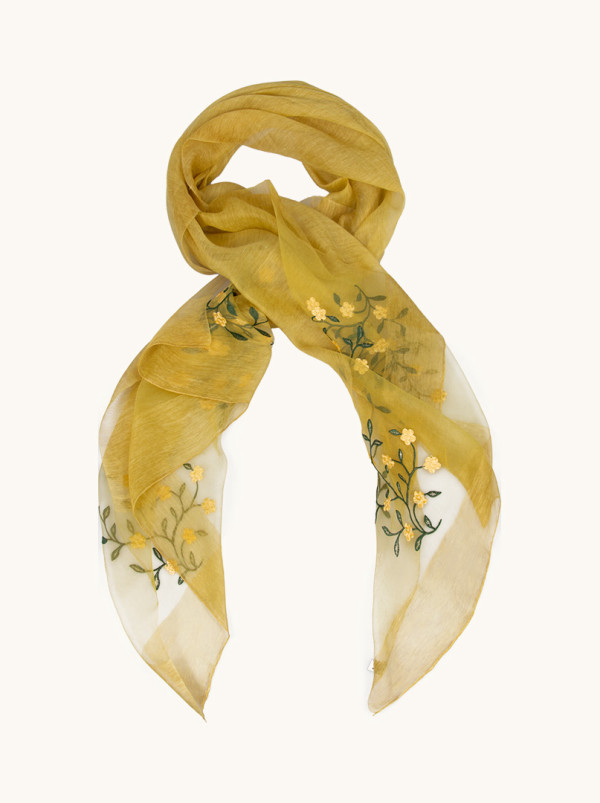 Yellow floral evening shawl 85 cm x 200 cm