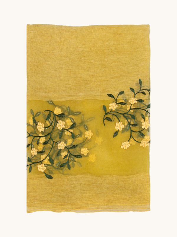 Yellow floral evening shawl 85 cm x 200 cm