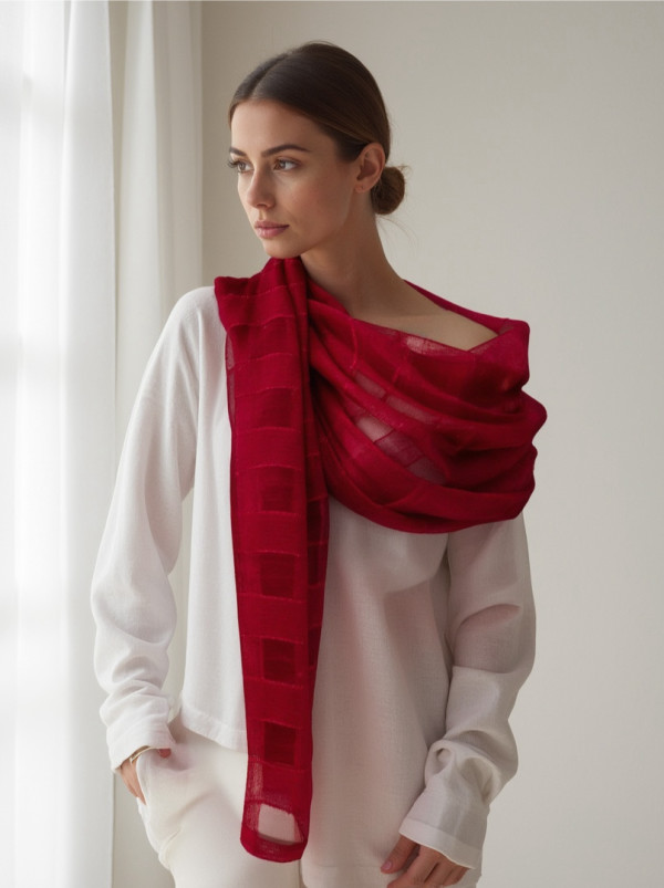 Szal wieczorowy czerwony 75 cm x 190 cm PREMIUM