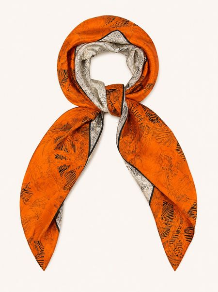 Orange patterned silk scarf 110x110 cm