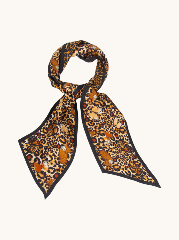 Wąska apaszka dwustronna wełna z jedwabiem Dzika elegancja 15x150cm