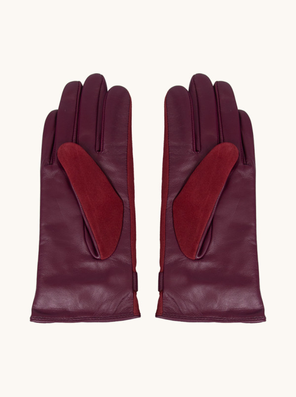 Bordowe  skórzane rękawiczki z ozdobną klamrą PREMIUM
