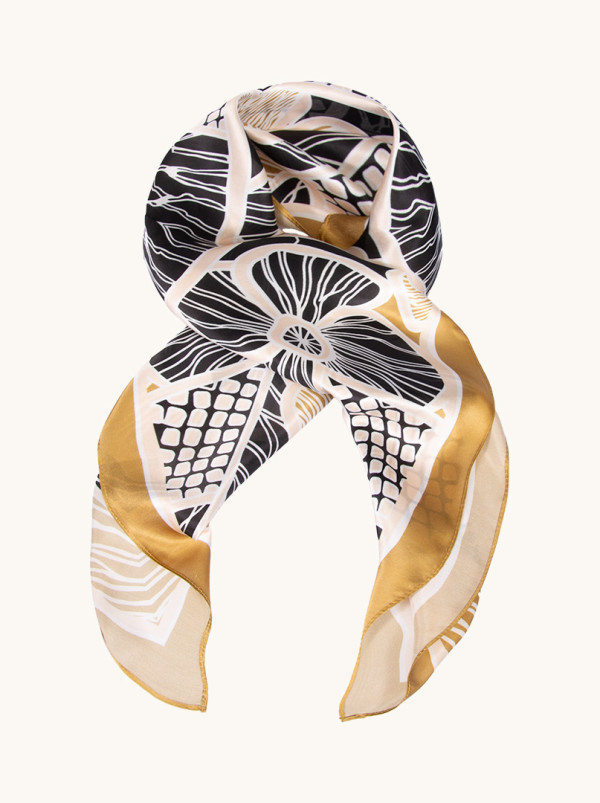 Duża apaszka jedwabna w odcieniach złota i czerni 90cm x 90cm 