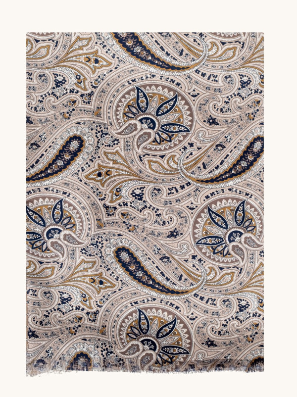 Ekskluzywny męski szal beżowy w paisleye 25 cm x 160 cm