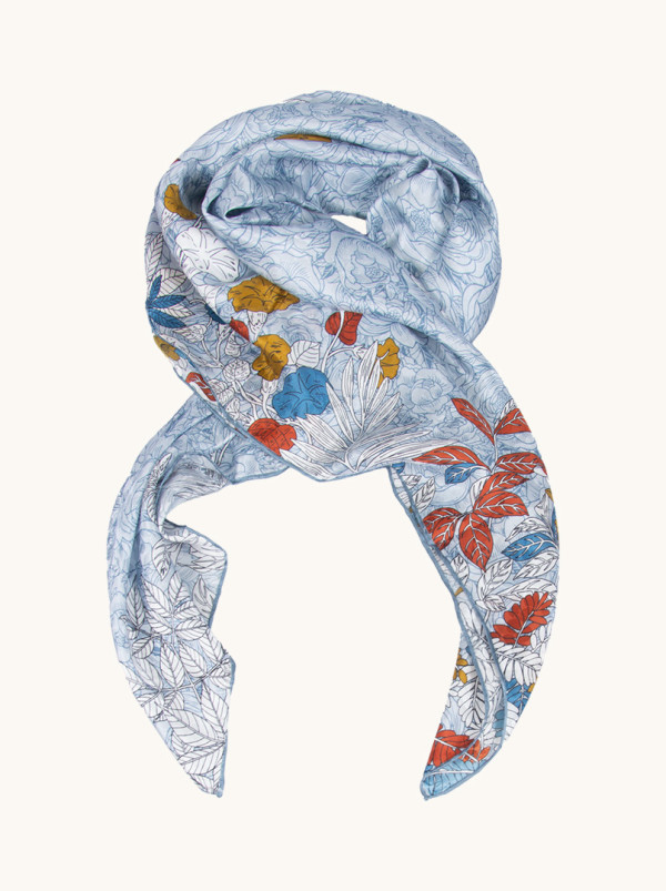Silk scarf autumn garden 110 cm x 110 cm