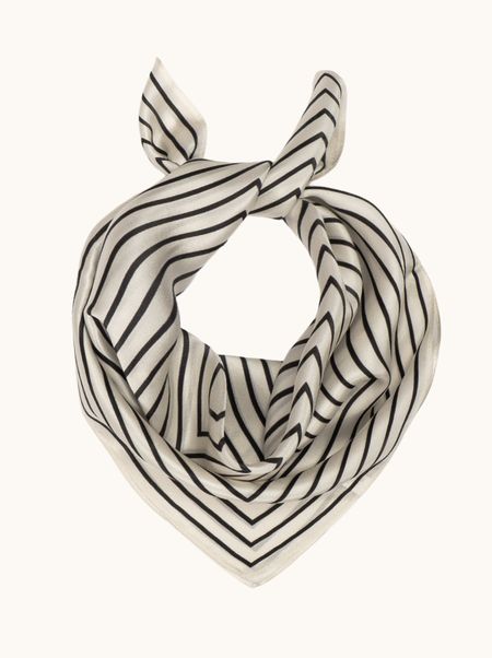 Apaszka jedwabna kremowa w czarne paski 53x53 cm