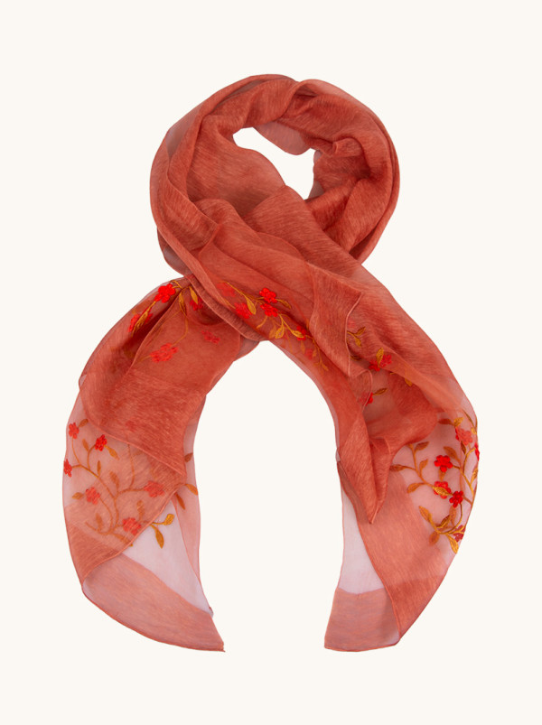 Copper evening shawl with embroidered flowers 80 cm x 190 cm