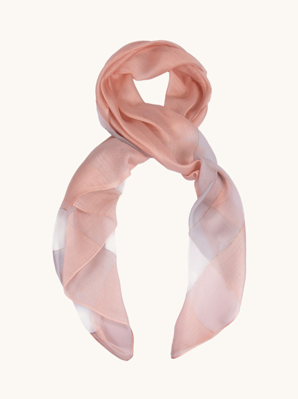 Gray-pink striped evening shawl with gold thread 80 cm x 190 cm