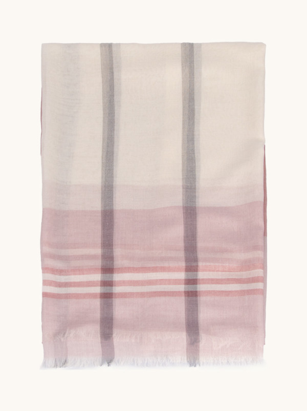 Lightweight pink checked shawl 70 cm x 180 cm