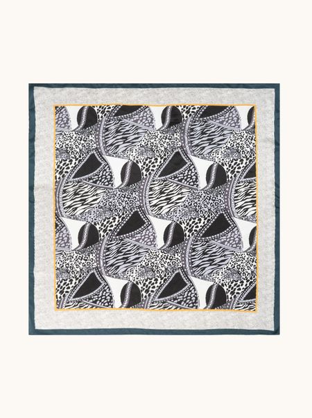 Apaszka jedwabna w zwierzęcy wzór czarno-szara  90x90 cm 