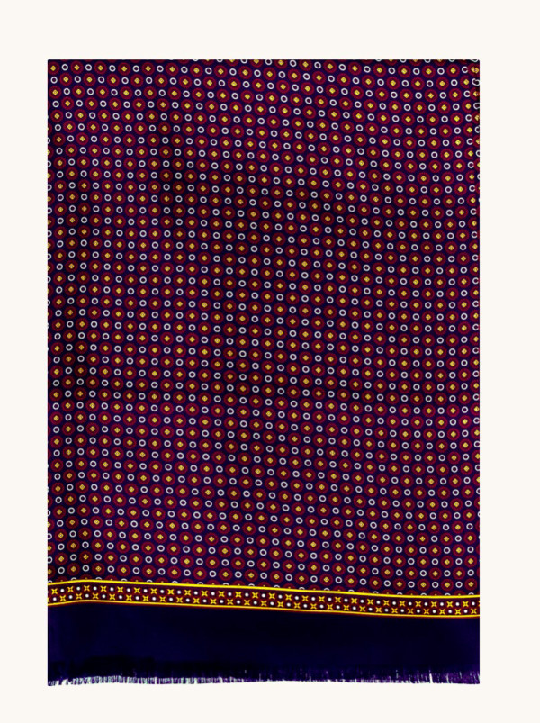 Exclusive men's navy blue scarf with geometric pattern, 25 cm x 160 cm