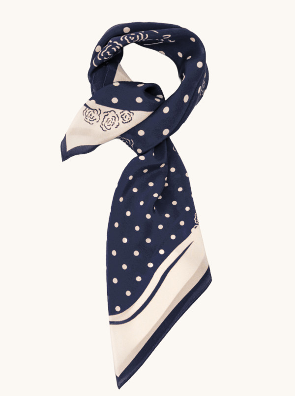 Apaszka jedwabna granatowa ze wzorem groszków 68x68 cm