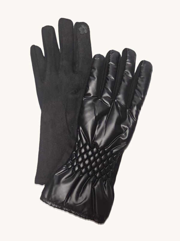 Rękawiczki damskie dzianinowe pikowane połyskujące czarne