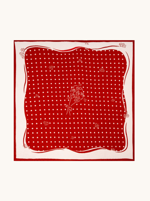 Apaszka jedwabna czerwona ze wzorem groszków 68x68 cm 