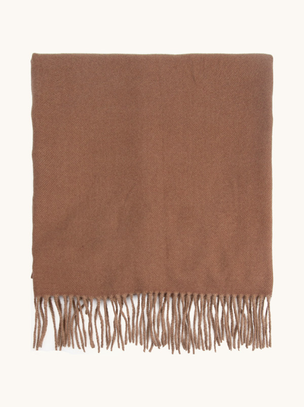 Beige scarf with tassels 70 cm x 180 cm 20% wool 30% viscose 50% polyester