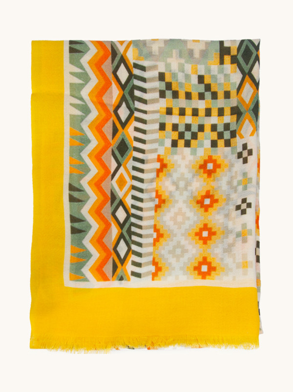 Scarf with ethnic patterns, 100% wool, 65 x 200 cm 