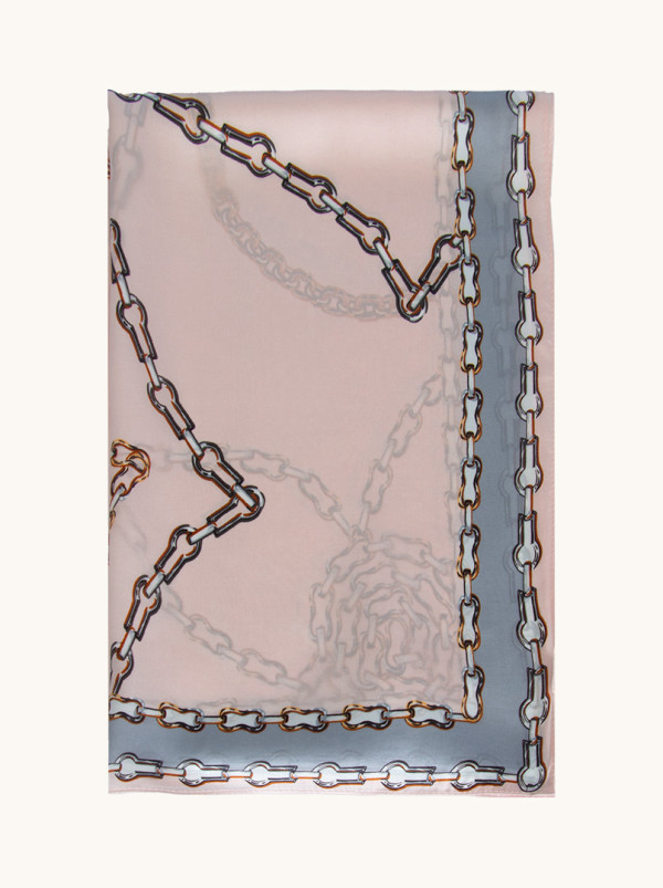 Szal jedwabny różowy w łańcuchy 55cm x 175cm