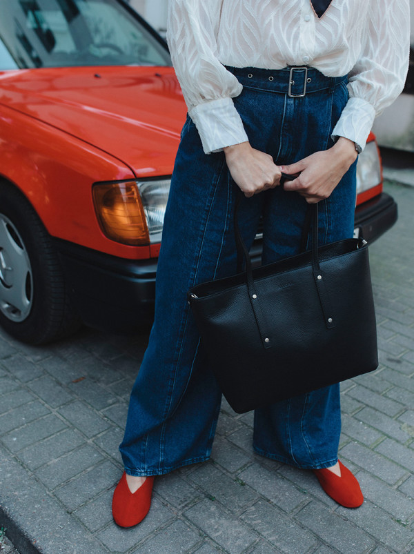 Klasyczna torba  shopper ALLORA be unique czarna ze skóry naturalnej 32 cm x 43 cm PREMIUM